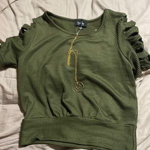 Olive green top with gold necklace